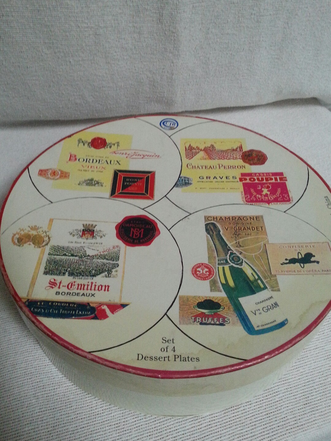 VINTAGE ROSANNA FRENCH WINE  DESSERT PLATES SET OF 4 NEW IN ORIGINAL GIFT BOX