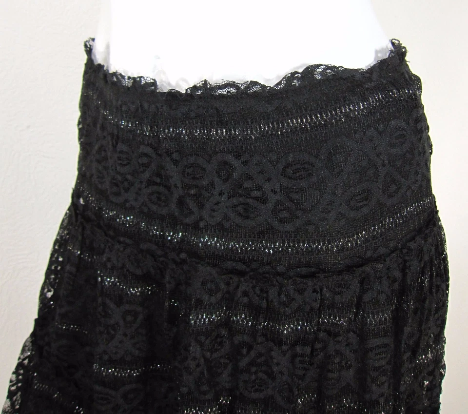 STUDIO M Elastic Waist LACE PEASANT SKIRT SIZE XS SOLID BLACK 051 - Image 4 of 4