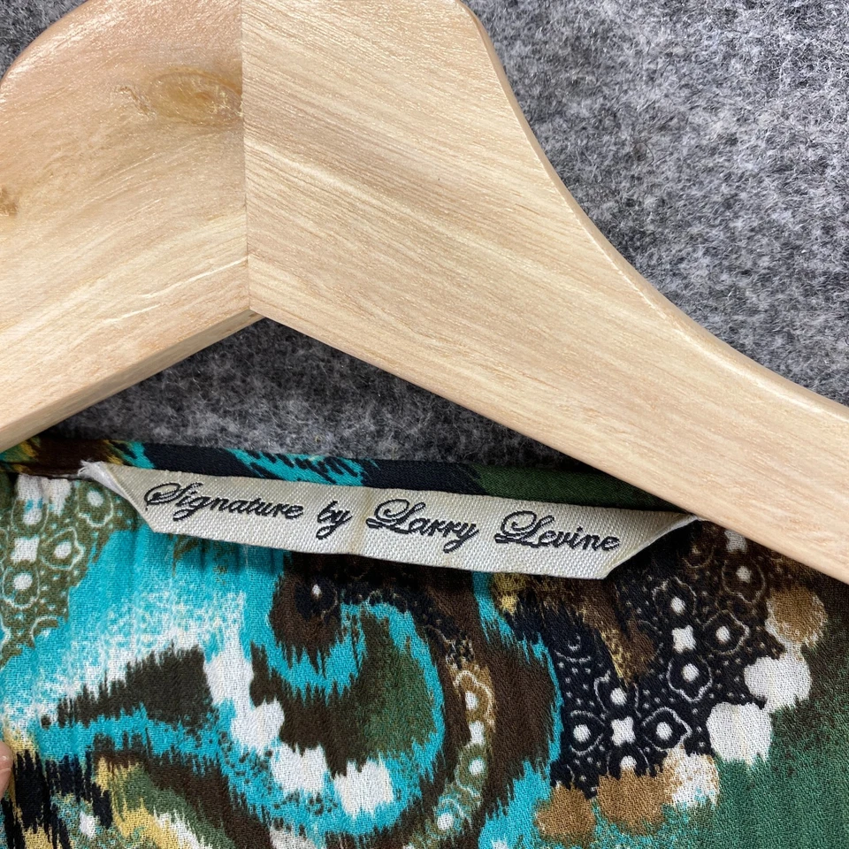 Blusa Larry Levine Mujer S Pequeña Azul Geométrica Manga Larga Cuello Redondo Informal Foto 3 de 4