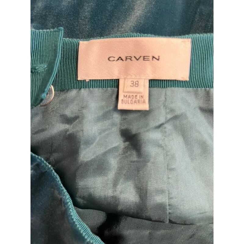 Falda midi reunida con delantal de terciopelo azul CARVEN 38 EE. UU. 8 Foto 3 de 4