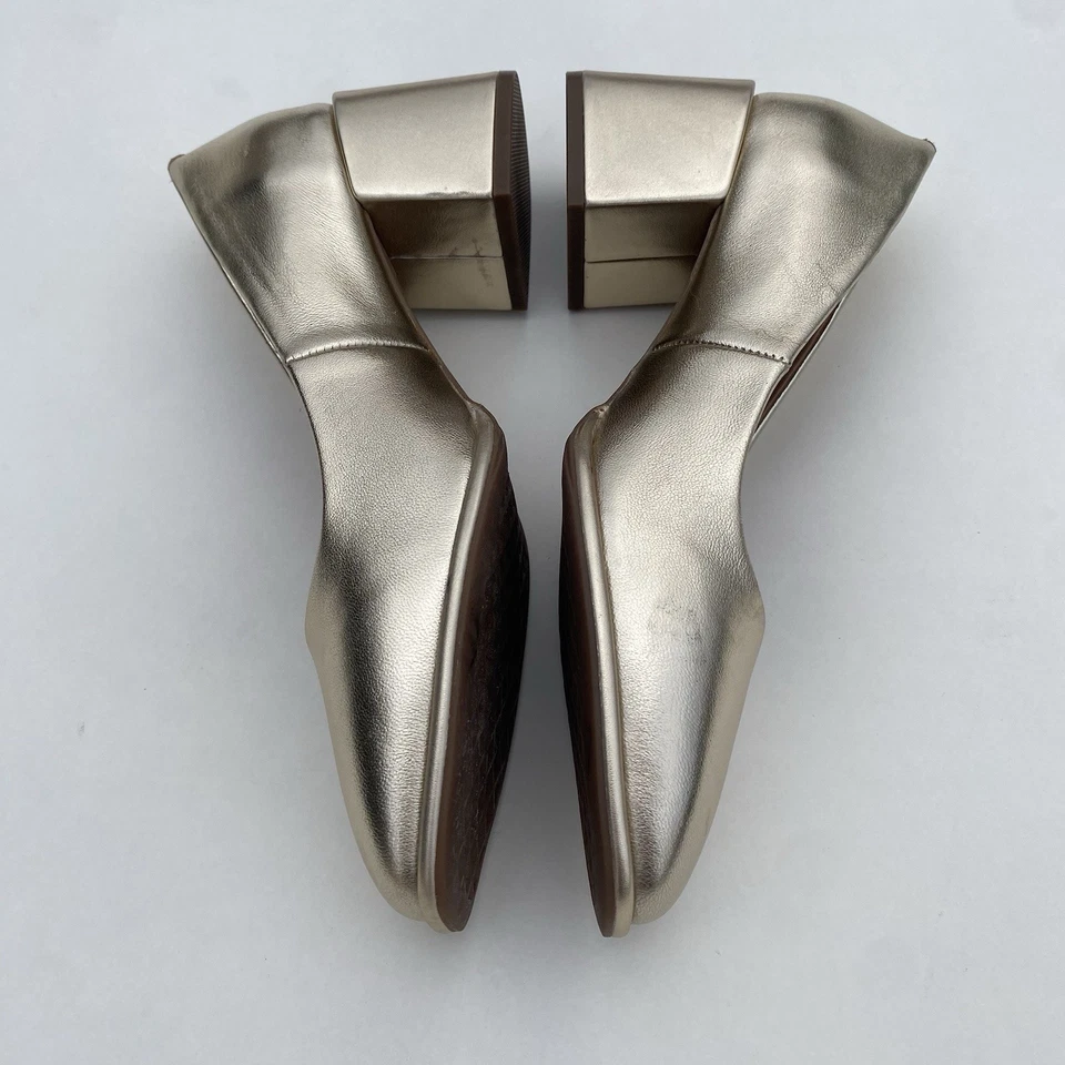 AEROSOLES 8.5 Dorado Metálico Bloque Tacón Bomba Imitación Cuero Mate NUEVO SIN CAJA NUEVO Redondo Foto 3 de 4