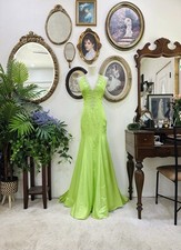Mori Lee Mermaid Evening Gown – Vibrant Lime Green Satin – Open Back