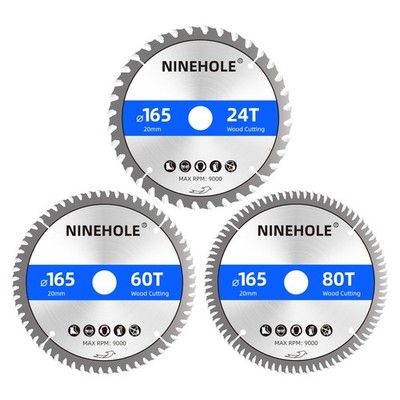 3 Pack 165mm Saw Blade Circular Saw Blade for Wood, Plywood, Laminate, Dry...