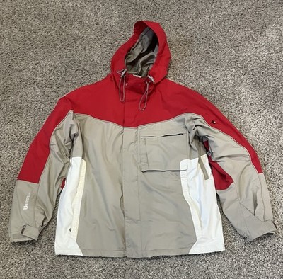 Burton Dryride Hooded Ski Snowboarding Colorblock Jacket Size Mens XL Red/Tan/Wh