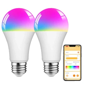 Paquet de 4 A19 LED Ampoules lumineuses intelligentes RGB 9W 900LM Timing réglable Bluetooth E26 Base
