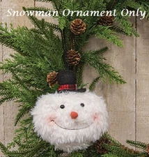 NEW PRIMITIVE SNOWMAN DOLL HEAD FUZZY Christmas 4.25"H x4.25"W Hanger Top Hat