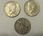 1964 Kennedy & 1917 Walking Liberty Silver Half Dollars — Lot of 3 — 90% Silver