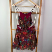 Farm Rio Mini Dress Womens Medium Red Floral Cut Out Sleeveless V-Neck Tie Back