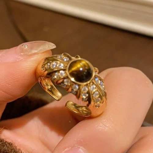 925 Sterling Silver Amber Moonstone Crystal Star Adjustable Ring Jewellery Women - Image 3 of 4