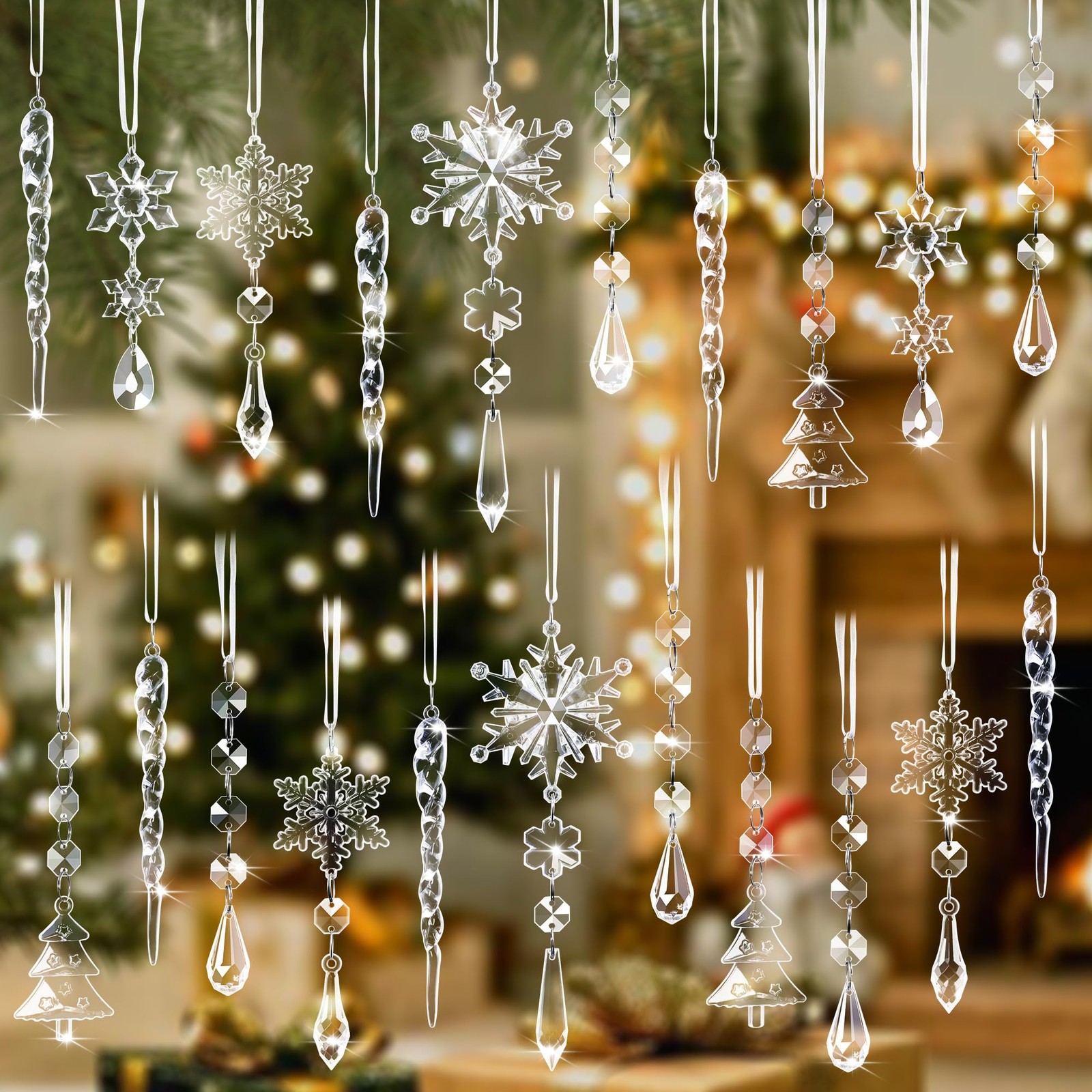 21 PCS Clear Crystal Christmas Ornaments for Christmas Tree Decorations,Acryl...