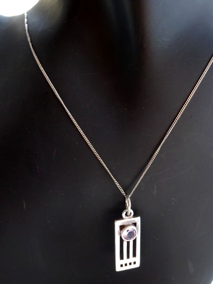 Vintage Celtic style solid silver amethyst pendan… - image 1