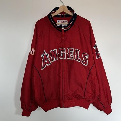 Majestic Athletic MLB Los Angeles Angels Embroidered Varsity Jacket Red Men s L
