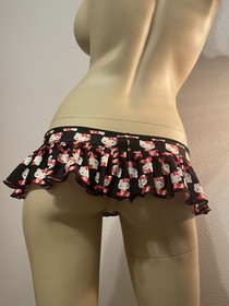 Sexy Micro Mini Ruffle Skirt Black Pink Hello Kitty Lingerie Rave Exotic Dancer