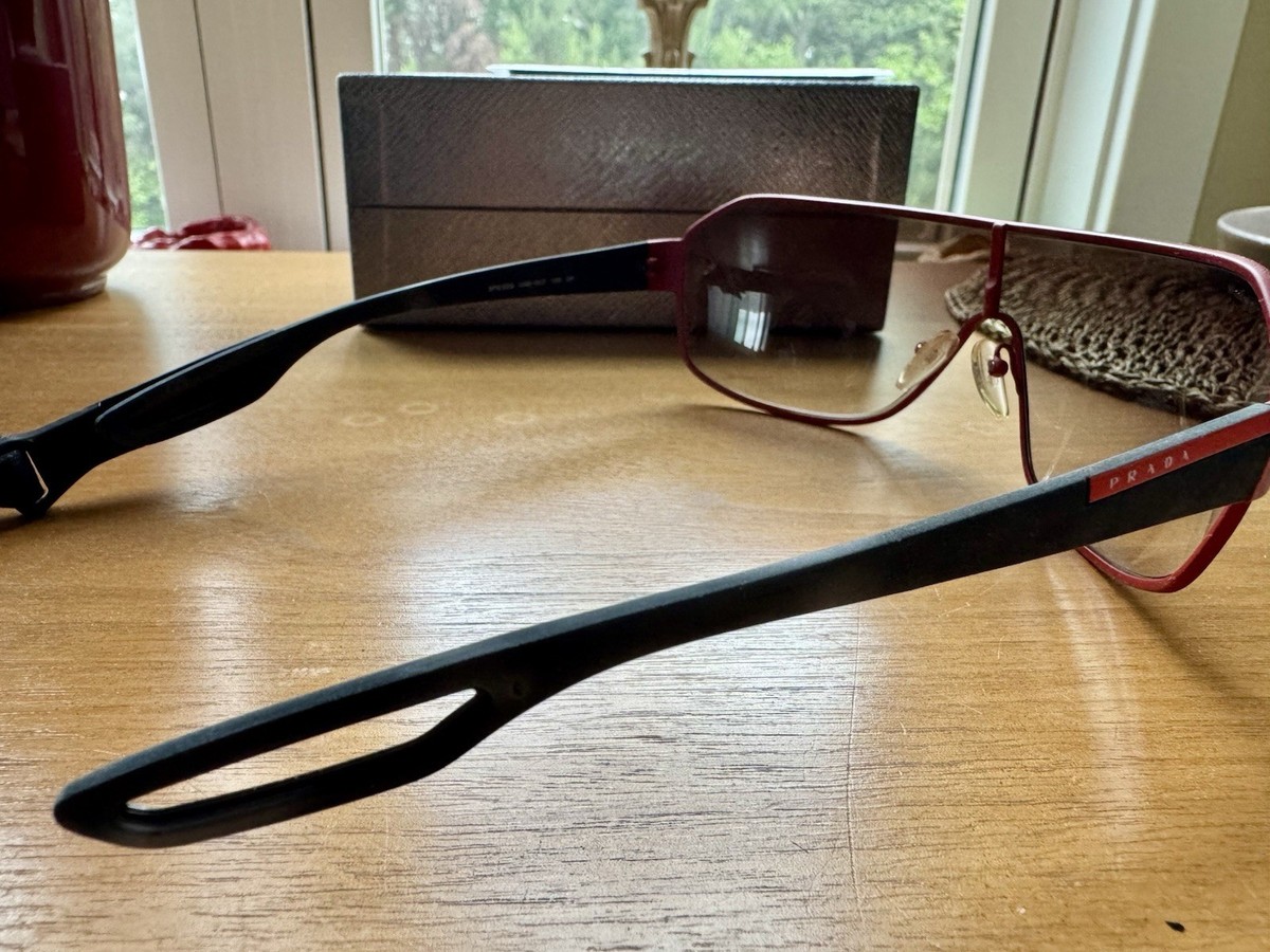 PRADA Sunglasses Red Trim Black Shield Visor Ski Sport  display picture 1