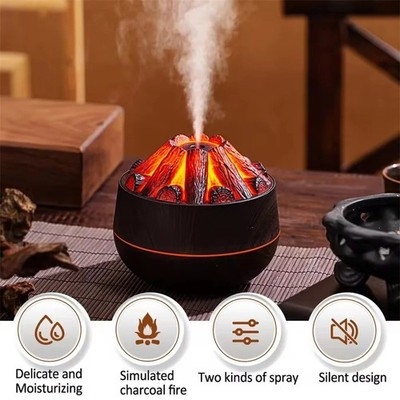 Kohle Flamme Luftbefeuchter 300ml Ultraschall Aroma Diffusor Nachtlicht