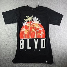 BLVD Supply Palm Tree Sunset T-Shirt Men's Size Small Black Beach Surf USA Made