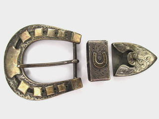 SOULAGES Sterling Silver & 10k Gold Belt Buckle/Ranger Set Western Wear Horse