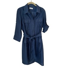 Calvin Klein Women’s Blue Roll Tab Sleeve Belted Knee Length Dress No Size ? Sm