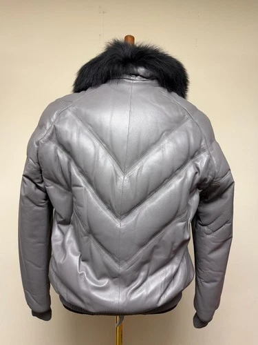 Brand New Men's V-Vomber Lamskin Leather & Goose Down Jacket With Real Fox Fur image 5
