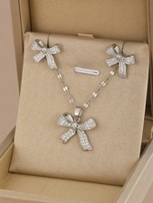 Crystal bow necklace and earrings set