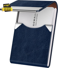 Business Card Holder with Magnetic Closure, Slim Metal PU Business Card Case for
