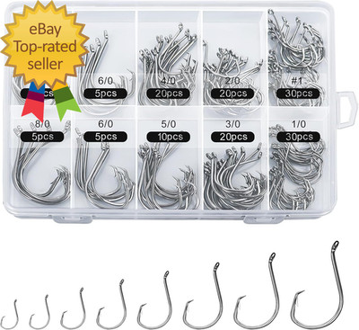 150PCS Circle Hooks Strong High Carbon Steel Fresh and Saltwater Fishing Hooks