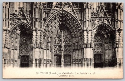 Tours France Cathedral Front Portals Vintage Real Photo Postcard L Thiriate D222