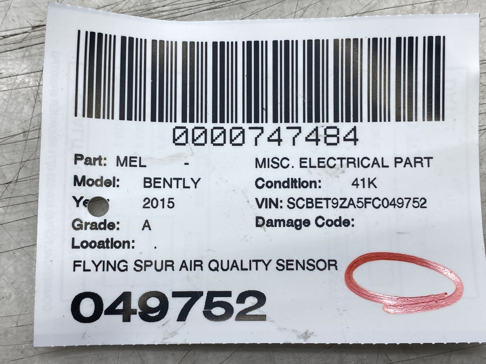 2013-2018 BENTLEY FLYING SPUR OEM FLYING SPUR AIR QUALITY SENSOR 4B0907659B