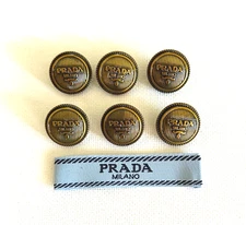 PRADA Buttons Set of 6  18mm Aged Gold Tone Metal  + Label