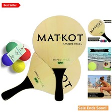 Professional Kadima Paddle Ball Set - 2 Water-Resistant Rackets 4 Balls
