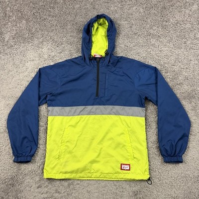 Onitsuka Tiger Jacket Mens S Blue 1/4 Zip Windbreaker Mesh Lined Hooded Pockets