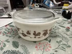Vintage Pyrex 474B Early American 1-1/2qt ROUND Casserole WHITE & BROWN W/ Lid!