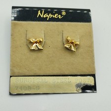 Vintage Napier Gold Bow Earrings with Surgical Steel Posts