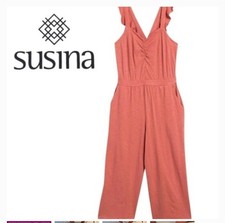 Smocked Stretch Sweetheart Jumpsuit Pockets Ruffle Straps Cotton Wide Cropped
