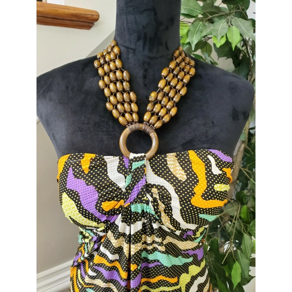 Просто любовь женщин многоцветный полиэстер с бретелью через шею с плеча длинное макси платье S - Изображение 2 из 4