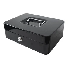 10 Inch Metal Cash Box with Money Tray and Key Lock 5 Divided Compartments Black