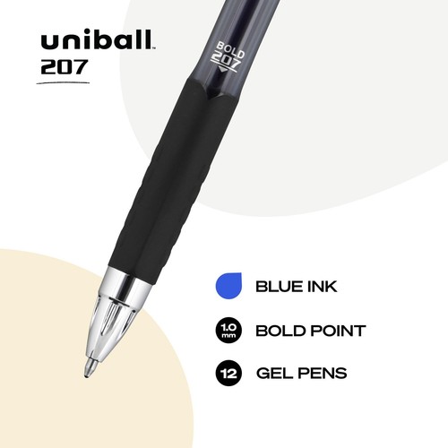 uni-ball 207 Penne Gel Retrattili, Punta Grassetta (1,0mm), Blu, Numero 12 - Foto 2 di 6