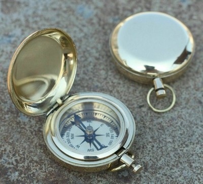 Menge 3 Stck. Massiver Messing Druckknopf Taschenkompass Vintage Geschenk...