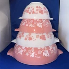 Vintage Pyrex PINK GOOSEBERRY Cinderella Mixing Nesting Bowls Complete Set of 4