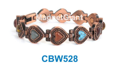 Bracelet magnétique femme pierres semi précieuses lien cuivre haute puissance CBW528 - Photo 1/1