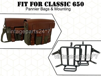 For Royal Enfield Classic 650 SATTELTASCHEN AUS CANVAS UND LEDER & HALTERUNG D9