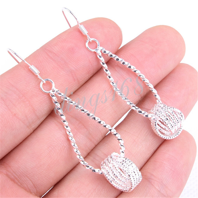 925Sterling Silver Tarnish-Free Twisted Hoop Mesh Knot 50mm Dangle Earrings P372