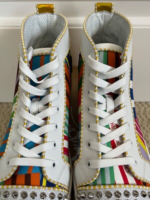 New Christian Louboutin Louis Spikes Multicolor Stripe High Top