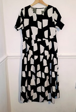 Womens Dress Black Size M UK 10 12 White Midi Tiered Cotton Mix Festival Boho