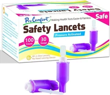 Safety Lancets for Diabetes Testing [100 Count] 30 Gauge 1.8 Mm All-In-One Press