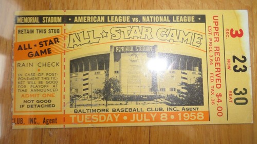 Vintage 1958 All Start Game Ticket Stub (Memorial Stadium) - Picture 3 of 5