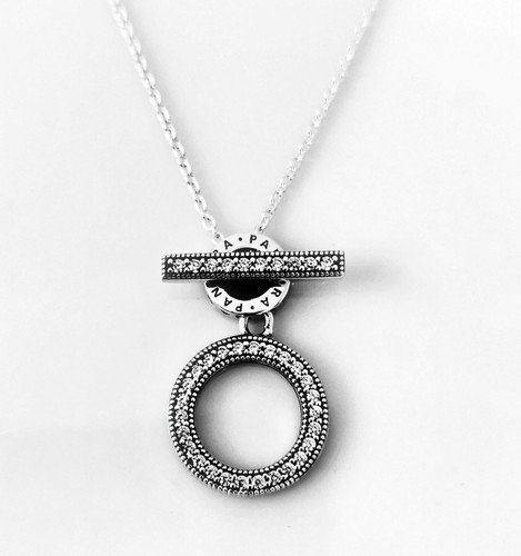 Pandora Pave Double Hoop T-bar Necklace 