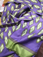 LADIES SCARF MCM PURPLE  OLIVE GREEN FRAYED EDGE HAND ROLLED 11 1/2" X 52"
