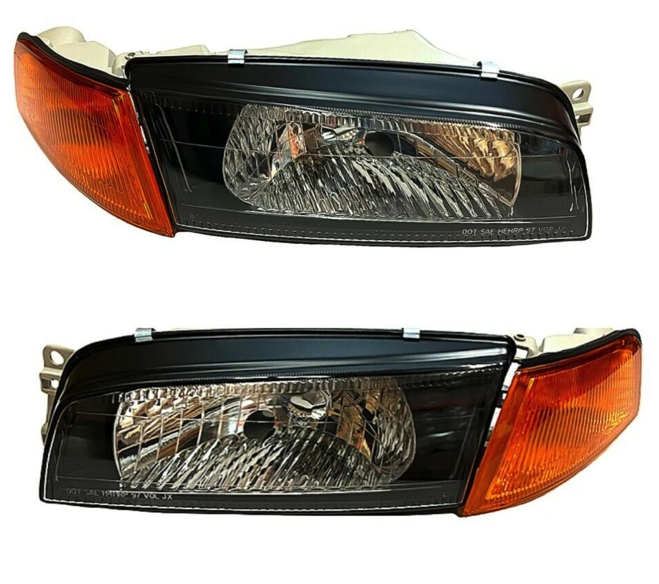 Для 97-02 Mitsubishi Lancer Mirage EVO 4 черная фара JDM + угловая левая + правая - Изображение 3 из 4