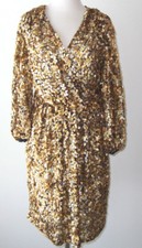STELLA MCCARTNEY Gold Silk Sequin Embellished Wrap Dress 6 8